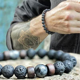 Pulseira Tibetana - Lava Vulcânica e Pedra Lunar