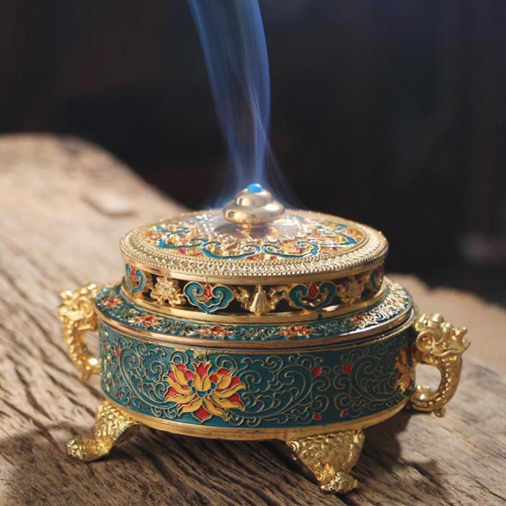 Incensário Tibetano  - Pintura Esmaltada Feita à Mão