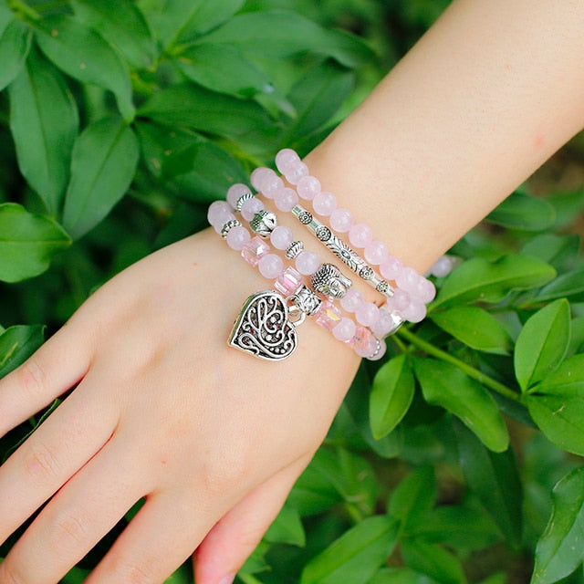 Japamala Pulseira Quartzo Rosa - 6mm