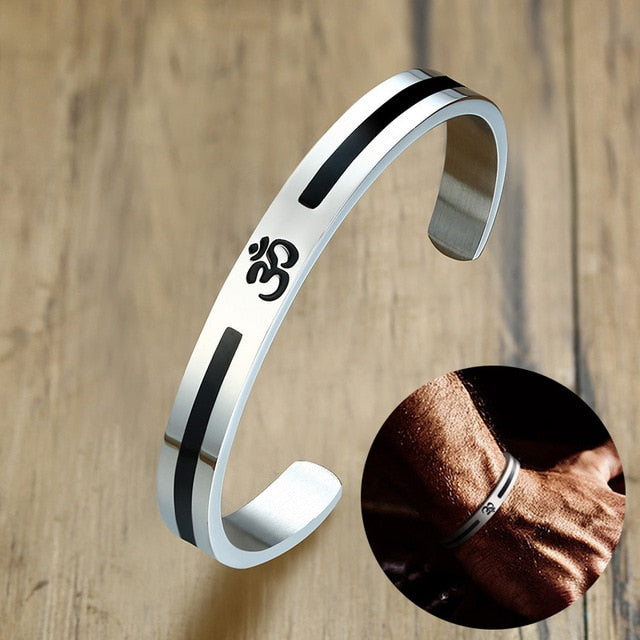 Bracelete Budista OM - Aço Inoxidável Ajustável