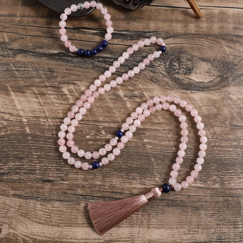 Japamala e Pulseira Quartzo Rosa