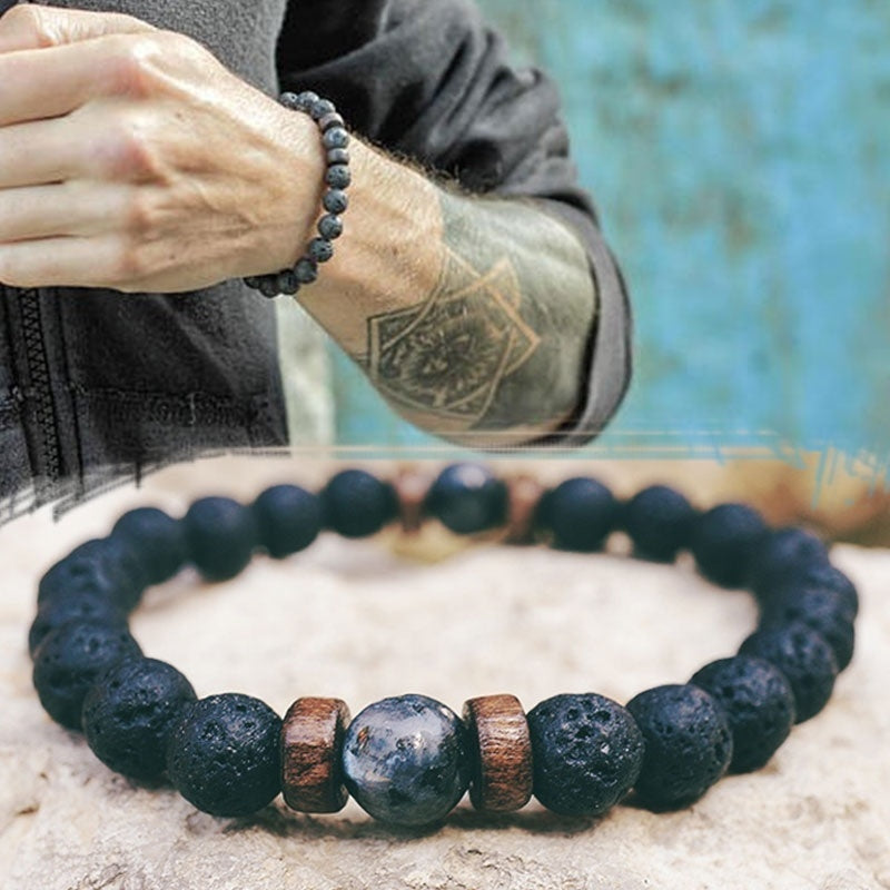 Pulseira Tibetana - Lava Vulcânica e Pedra Lunar