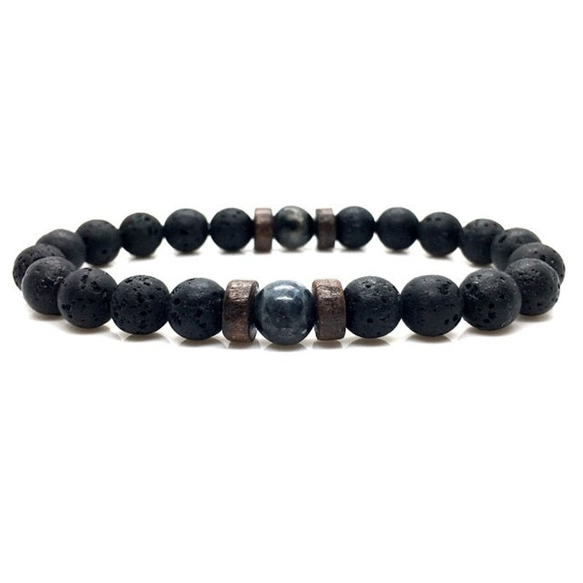 Pulseira Tibetana - Lava Vulcânica e Pedra Lunar